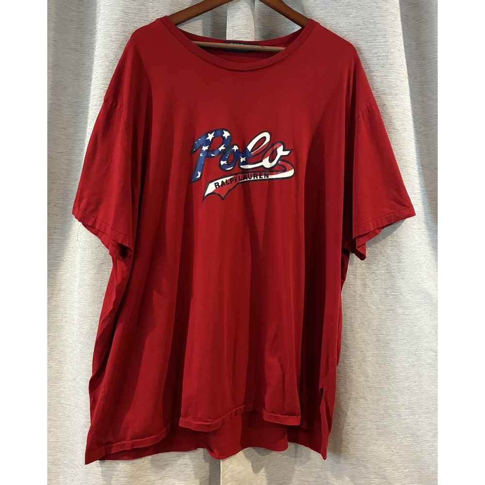 Ralph Lauren Polo Script USA Flag‎ Americana T-Shirt Red Sz 3XB Read Description